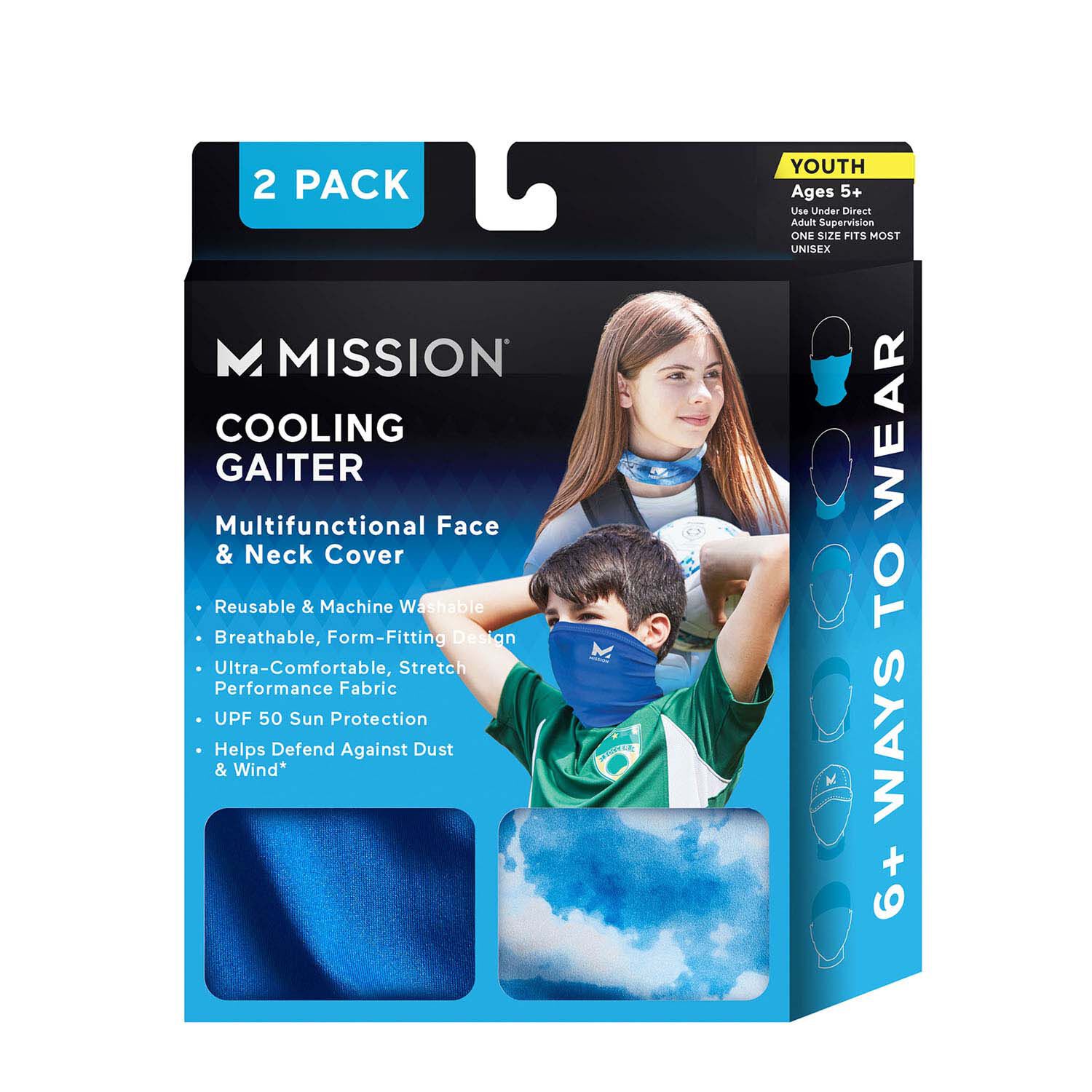 Mission Youth Cooling Gaiter - Blue & Cloud 2 Pack